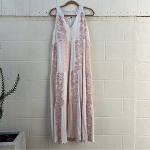 Everleigh long pink embroidered flower flowing dress.  Size :large